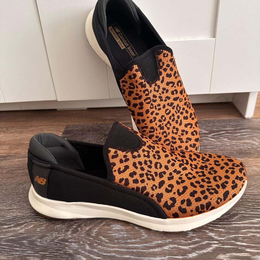 New Balance Women’s Leopard and Black Slip-On Sneakers - Size 10